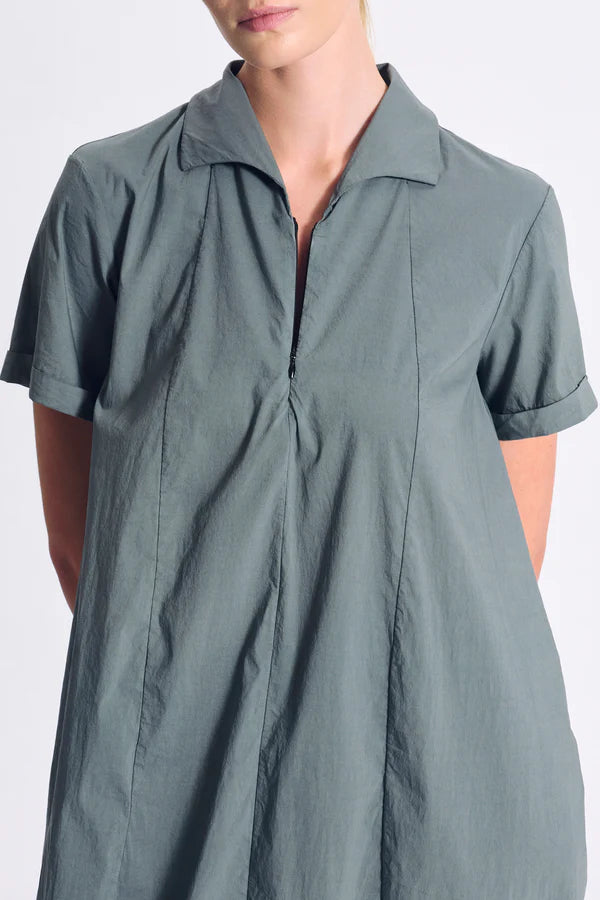 TRANSIT Stretch Poplin Bombeè Shape Dress Green