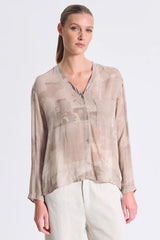 TRANSIT Oversized V-Neck Shirt Printed Viscose Georgette Sand