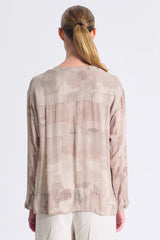 TRANSIT Oversized V-Neck Shirt Printed Viscose Georgette Sand