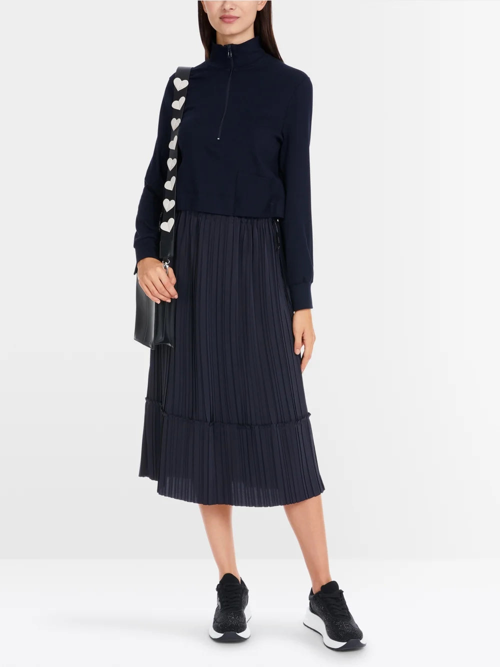 Marc Cain Sports Midi Two-in-One Dress with Pleated Skirt Navy