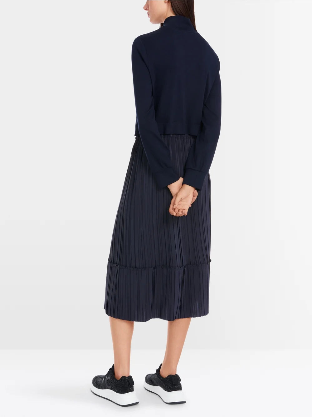 Marc Cain Sports Midi Two-in-One Dress with Pleated Skirt Navy