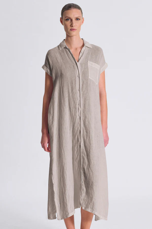 TRANSIT Long Straightline Linen Dress Grey
