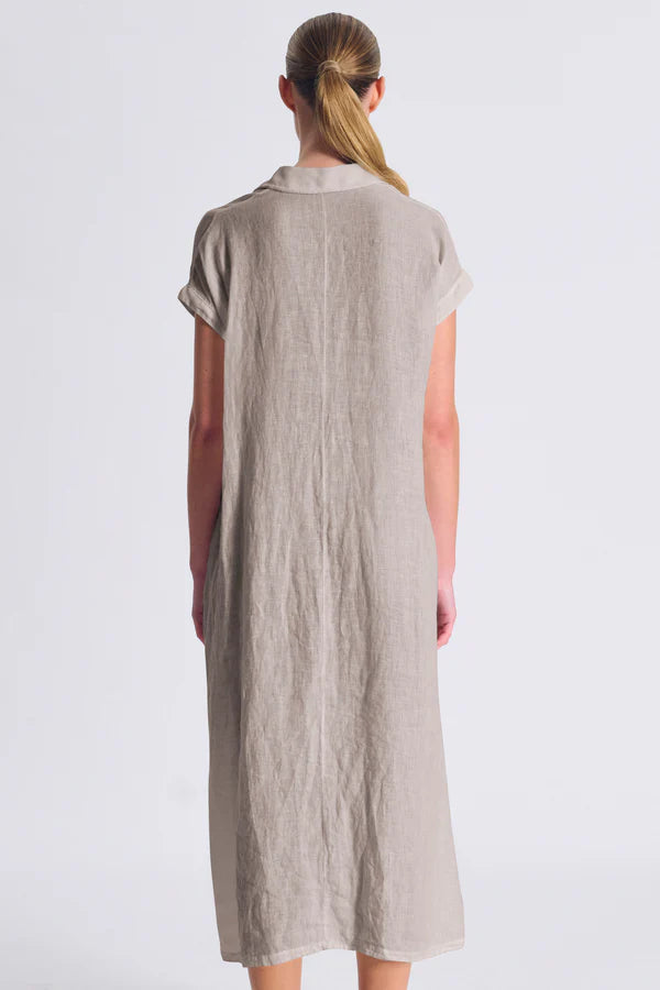 TRANSIT Long Straightline Linen Dress Grey
