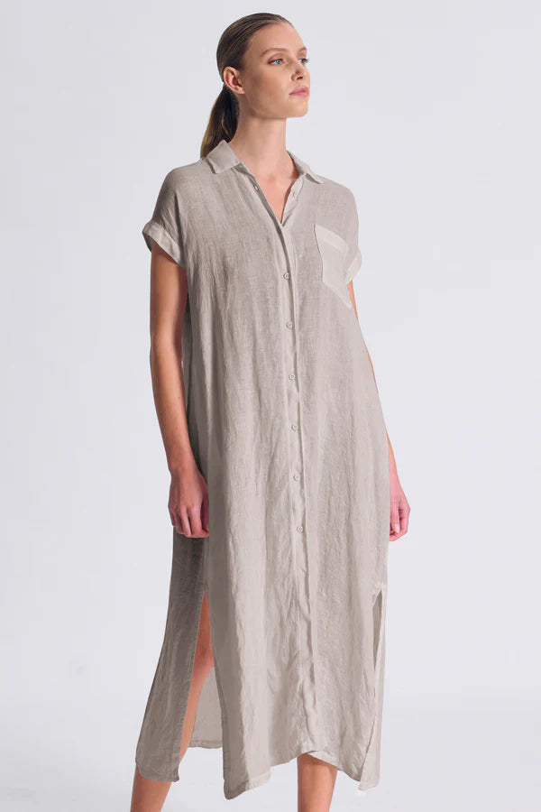 TRANSIT Long Straightline Linen Dress Grey