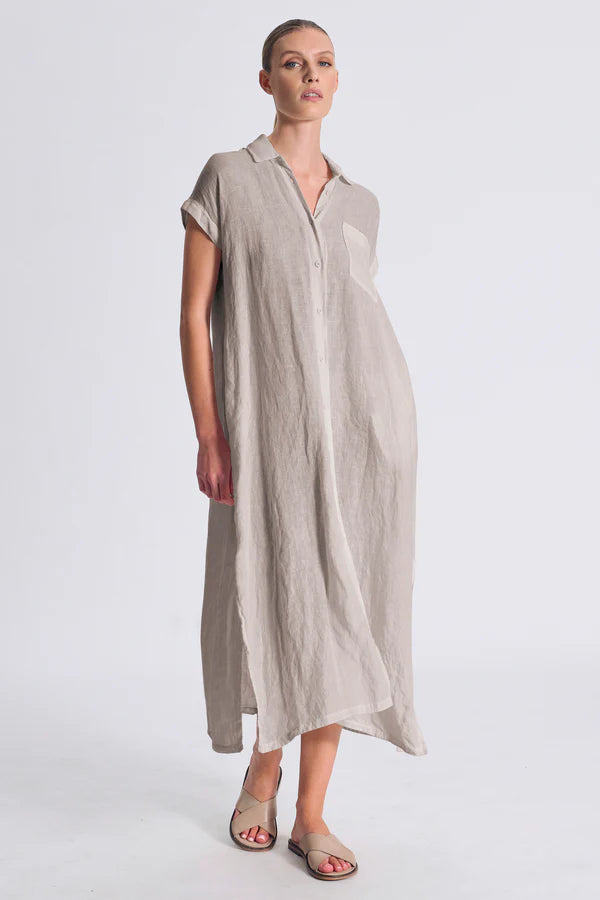 TRANSIT Long Straightline Linen Dress Grey