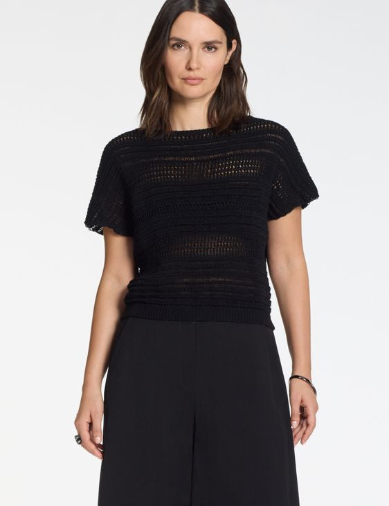 Sarah Pacini Boatneck Sweater Braided Knit Black 261.11.095