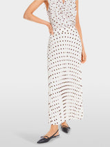 Marc Cain Maxi Pleated Skirt with Polka Dot Print Off White