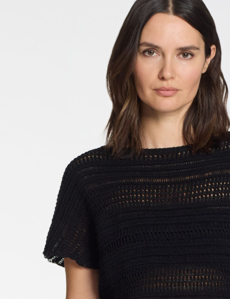 Sarah Pacini Boatneck Sweater Braided Knit Black 261.11.095