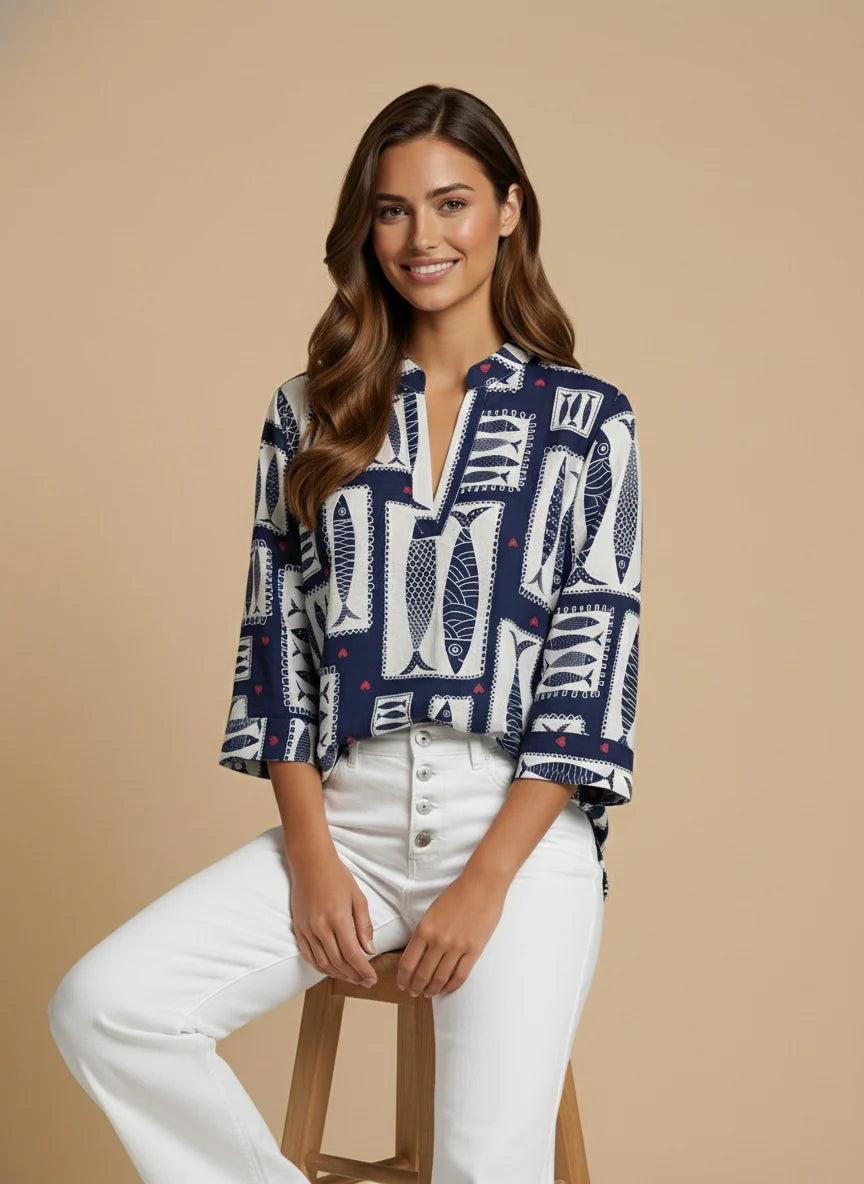 d.e.c.k. By Decollage Fish Print Blouse