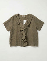FROCKS Linen Ruffle Blouse Khaki