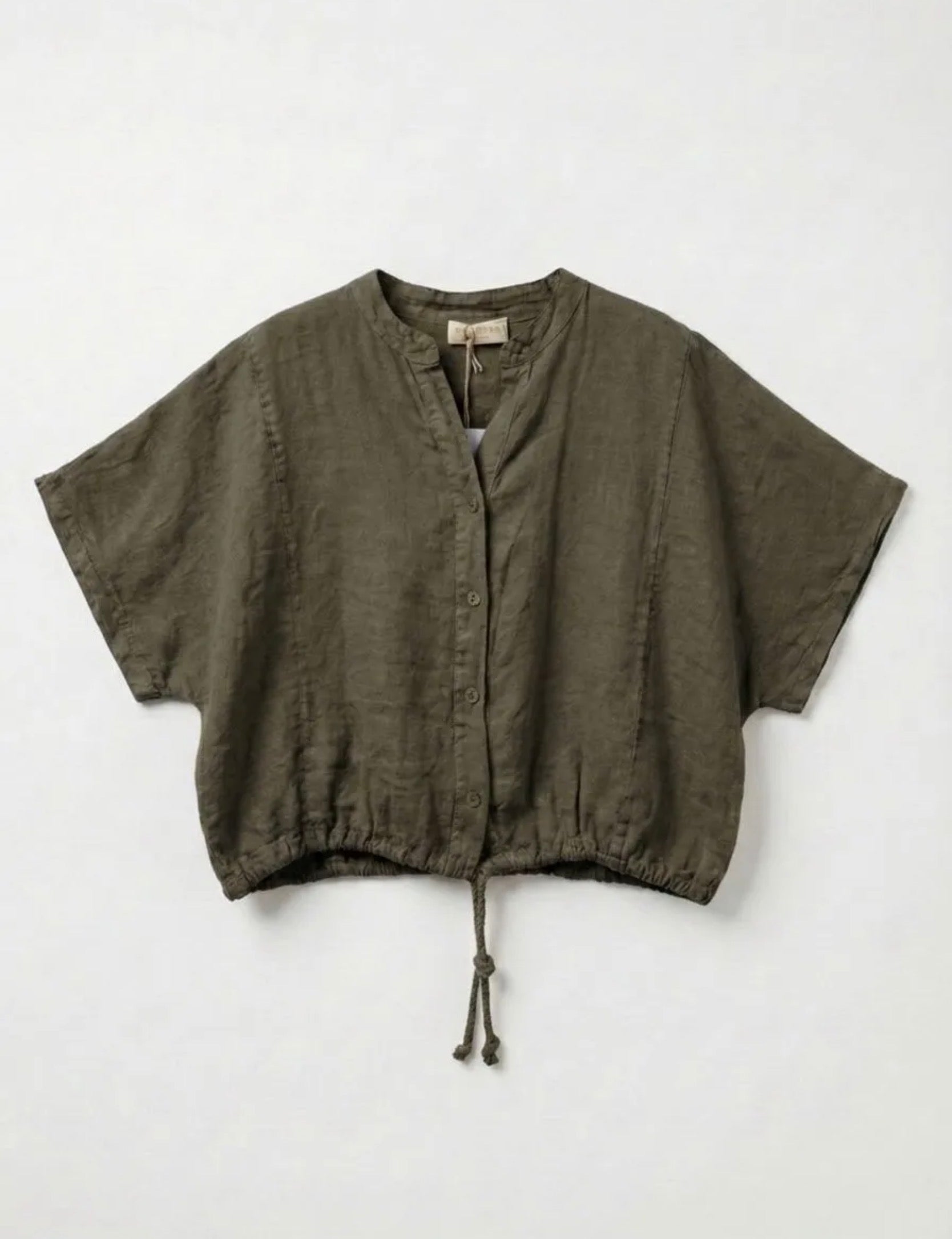 FROCKS SS Tie Linen Blouse Khaki