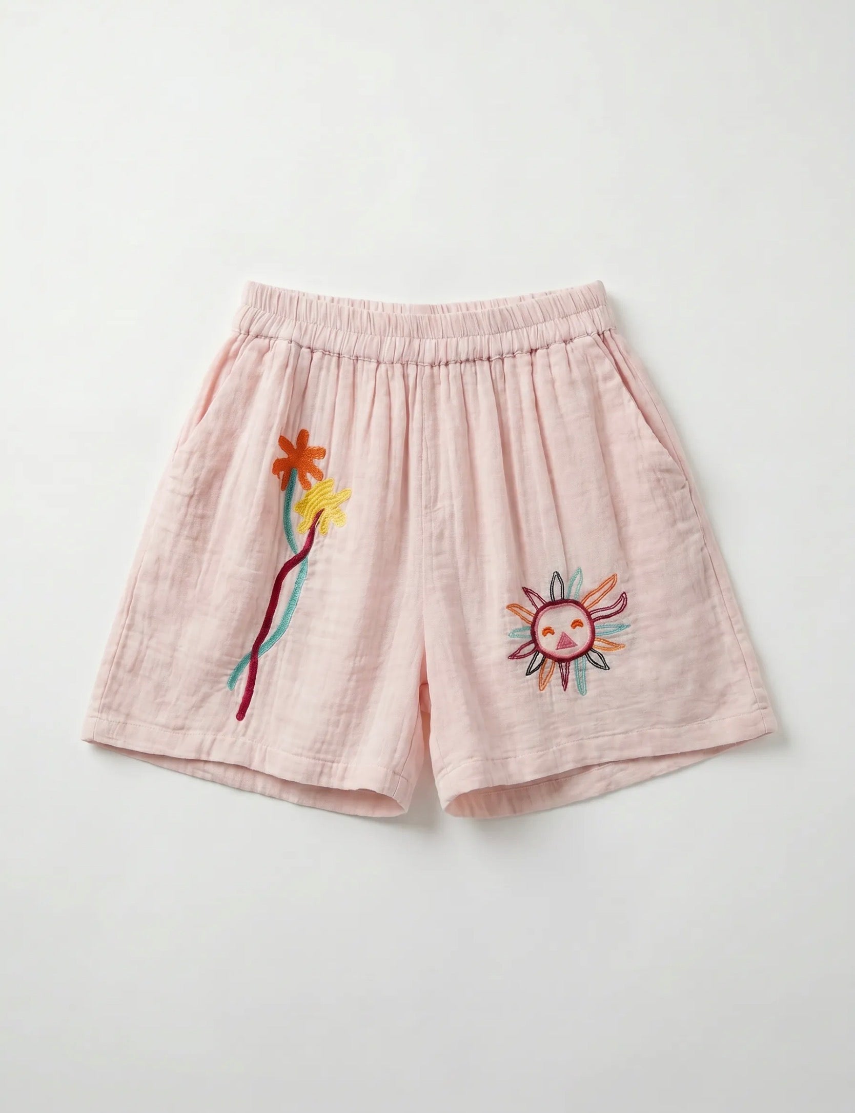 FROCKS Embroidered Cotton Shorts Pink