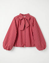 FROCKS Stripe Puff Sleeve Blouse Red / Coral