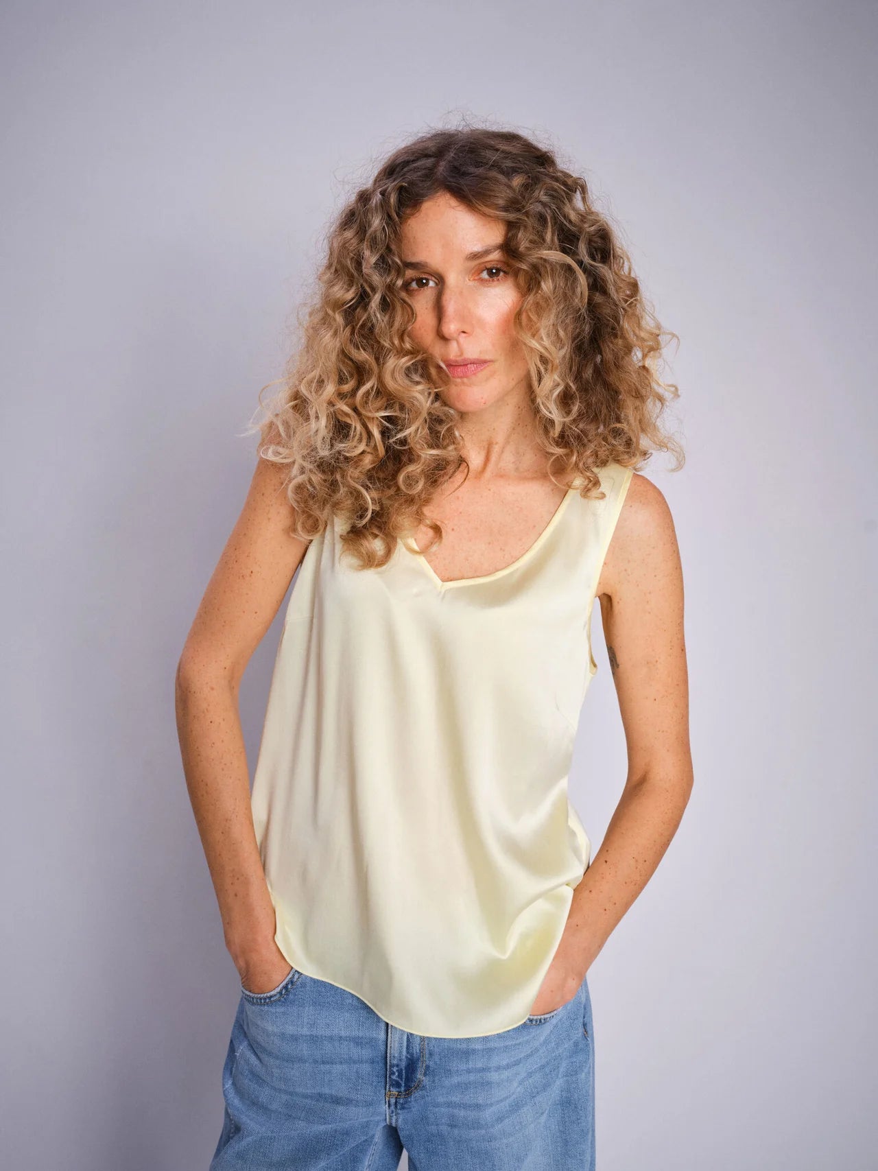 Mos Mosh V-Neck Astrid Silk Top French Vanilla