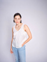 Mos Mosh V-Neck Astrid Silk Top Ecru