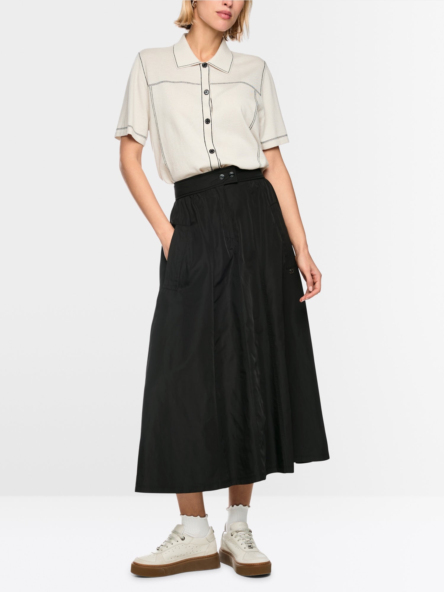 Marc Cain Sports Mid Length Skirt with Shimmer Effect Black BS71.01W43