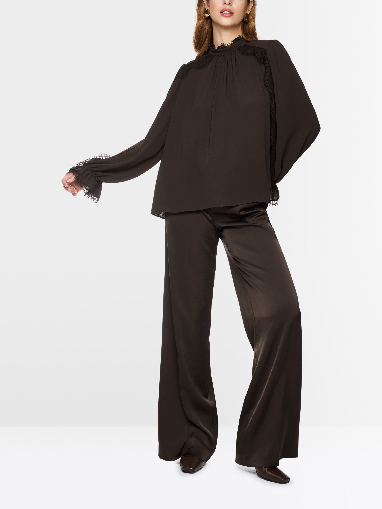 Marc Cain Collections Flowing Blouse with Lace Seal Brown BC51.18W90