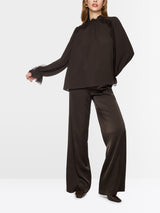 Marc Cain Collections Flowing Blouse with Lace Seal Brown BC51.18W90