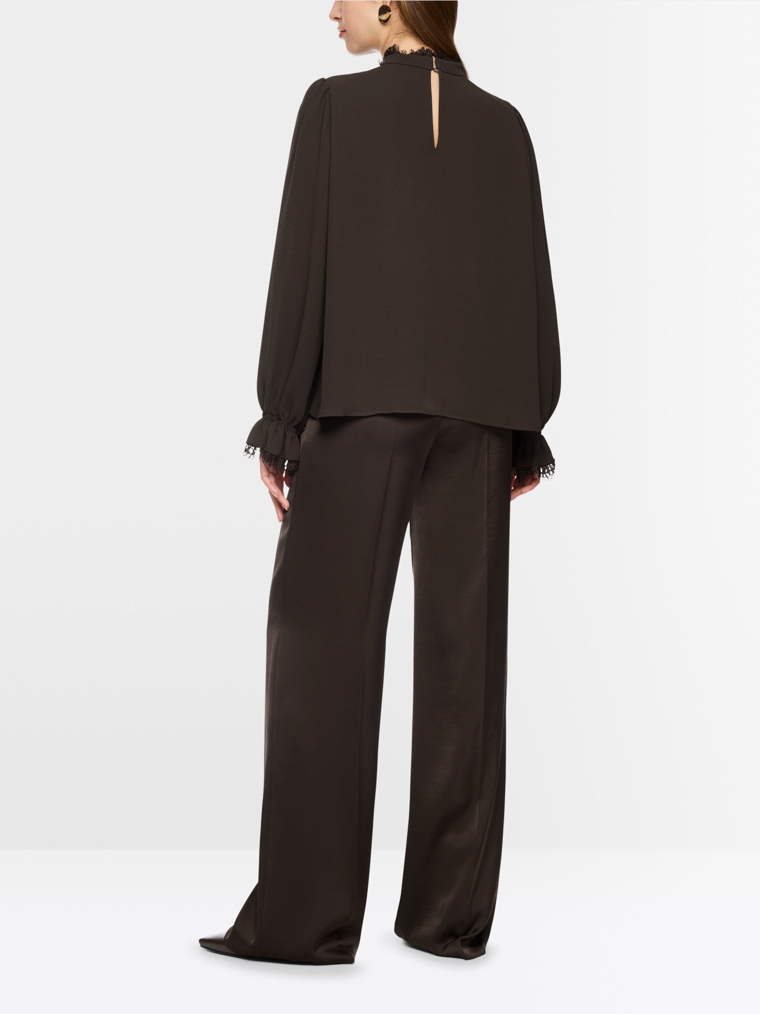 Marc Cain Collections Flowing Blouse with Lace Seal Brown BC51.18W90