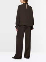 Marc Cain Collections Flowing Blouse with Lace Seal Brown BC51.18W90