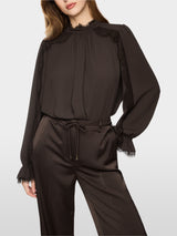 Marc Cain Collections Flowing Blouse with Lace Seal Brown BC51.18W90