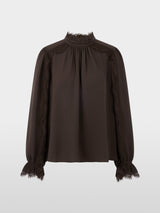 Marc Cain Collections Flowing Blouse with Lace Seal Brown BC51.18W90