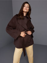 Marc Cain Collections Flowing Blouse with Lace Seal Brown BC51.18W90