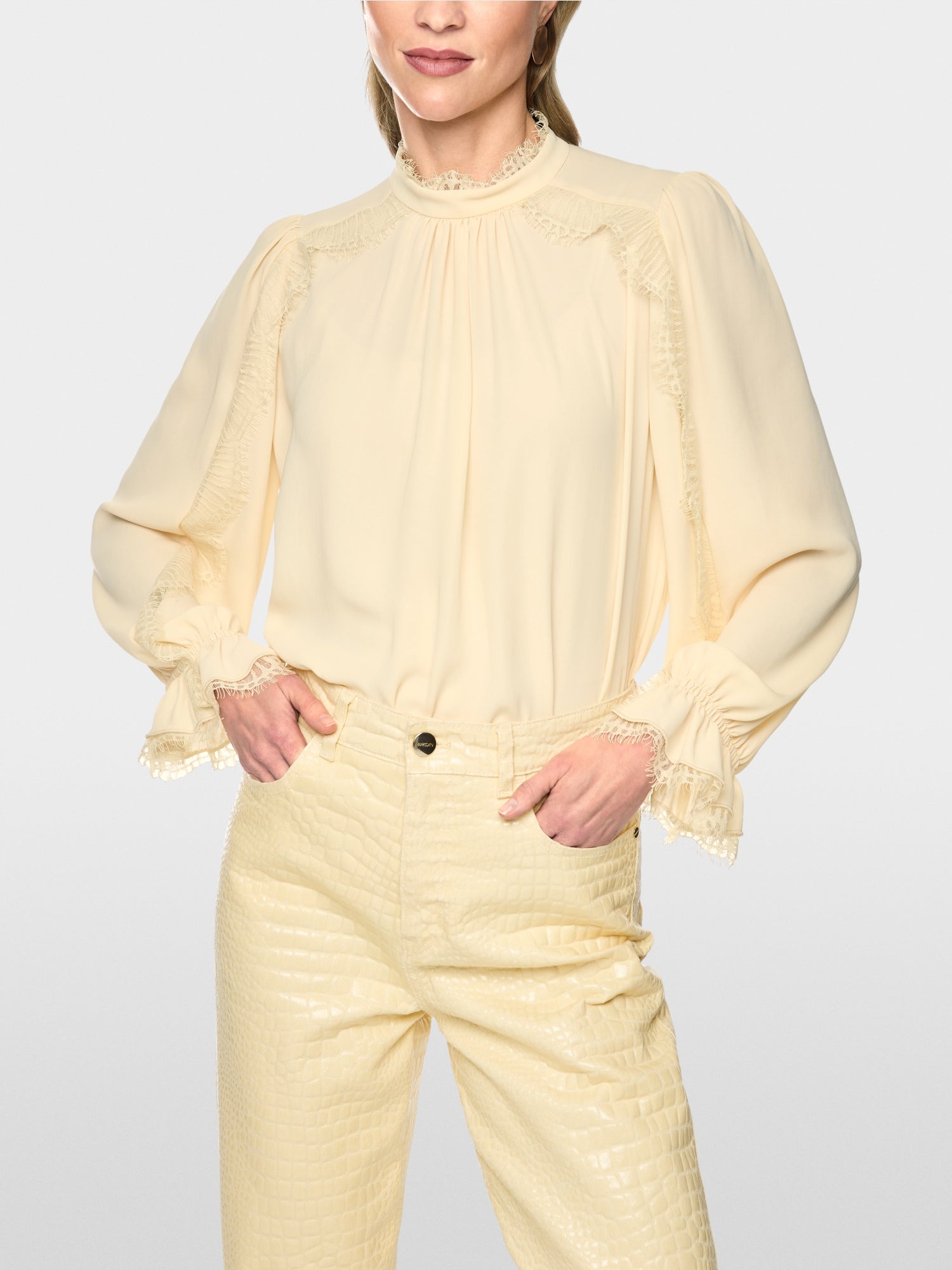 Marc Cain Collections Flowing Blouse with Lace Lambs Wool BC51.18W90