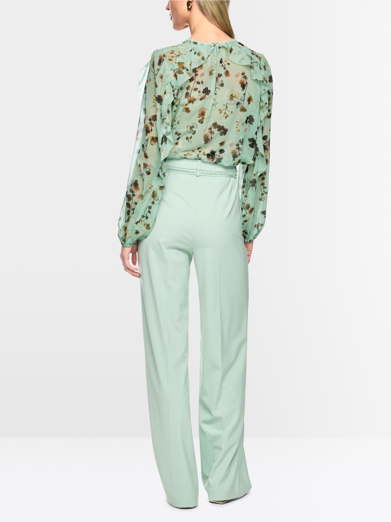 Marc Cain Collections Floral Blouse with Flounces Silt Green BC51.08W54