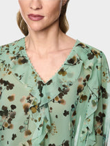 Marc Cain Collections Floral Blouse with Flounces Silt Green BC51.08W54