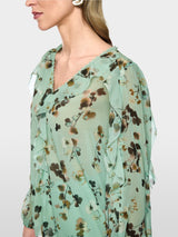 Marc Cain Collections Floral Blouse with Flounces Silt Green BC51.08W54