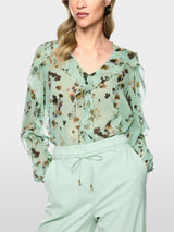 Marc Cain Collections Floral Blouse with Flounces Silt Green BC51.08W54