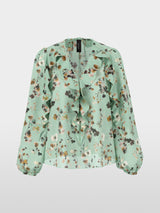 Marc Cain Collections Floral Blouse with Flounces Silt Green BC51.08W54