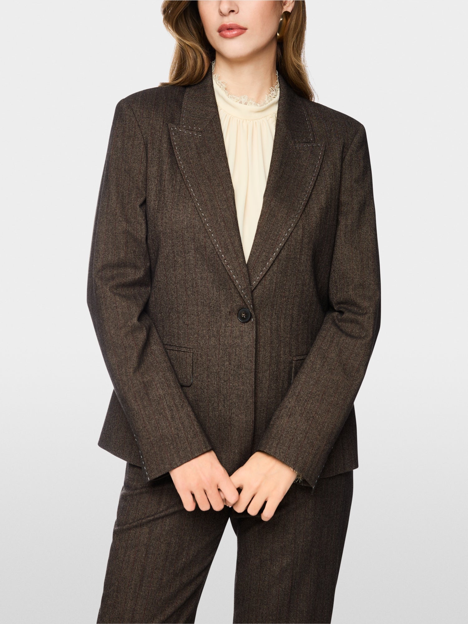Marc Cain Collections Herringbone Blazer Seal Brown BC34.28W74