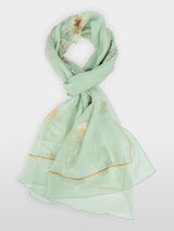 Marc Cain Collections Silk Scarf with Floral Print Silt Green BCB4.15Z56