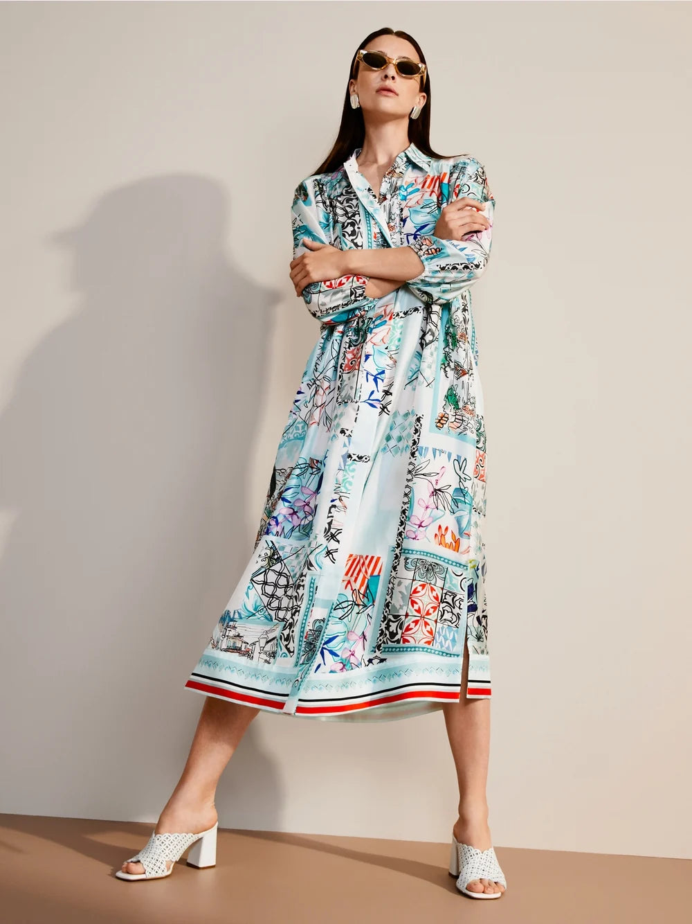 Marc Cain Collections 100% Silk Print Shirt Dress
