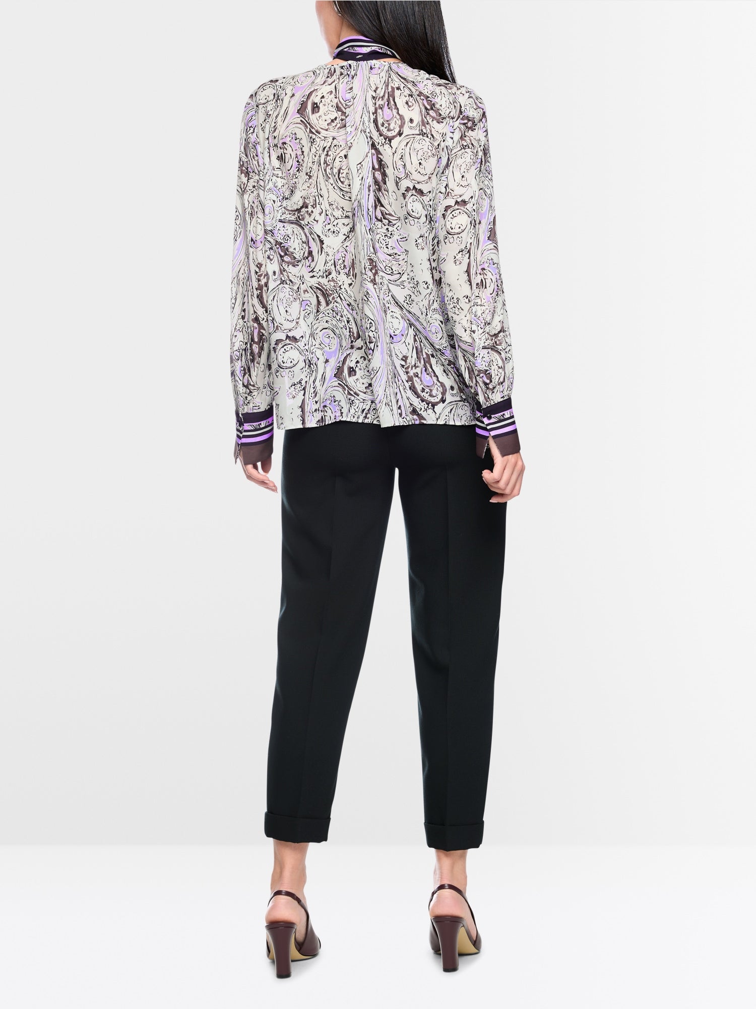 Marc Cain Collections Bow Blouse with Print Purple Rose BC51.09W17