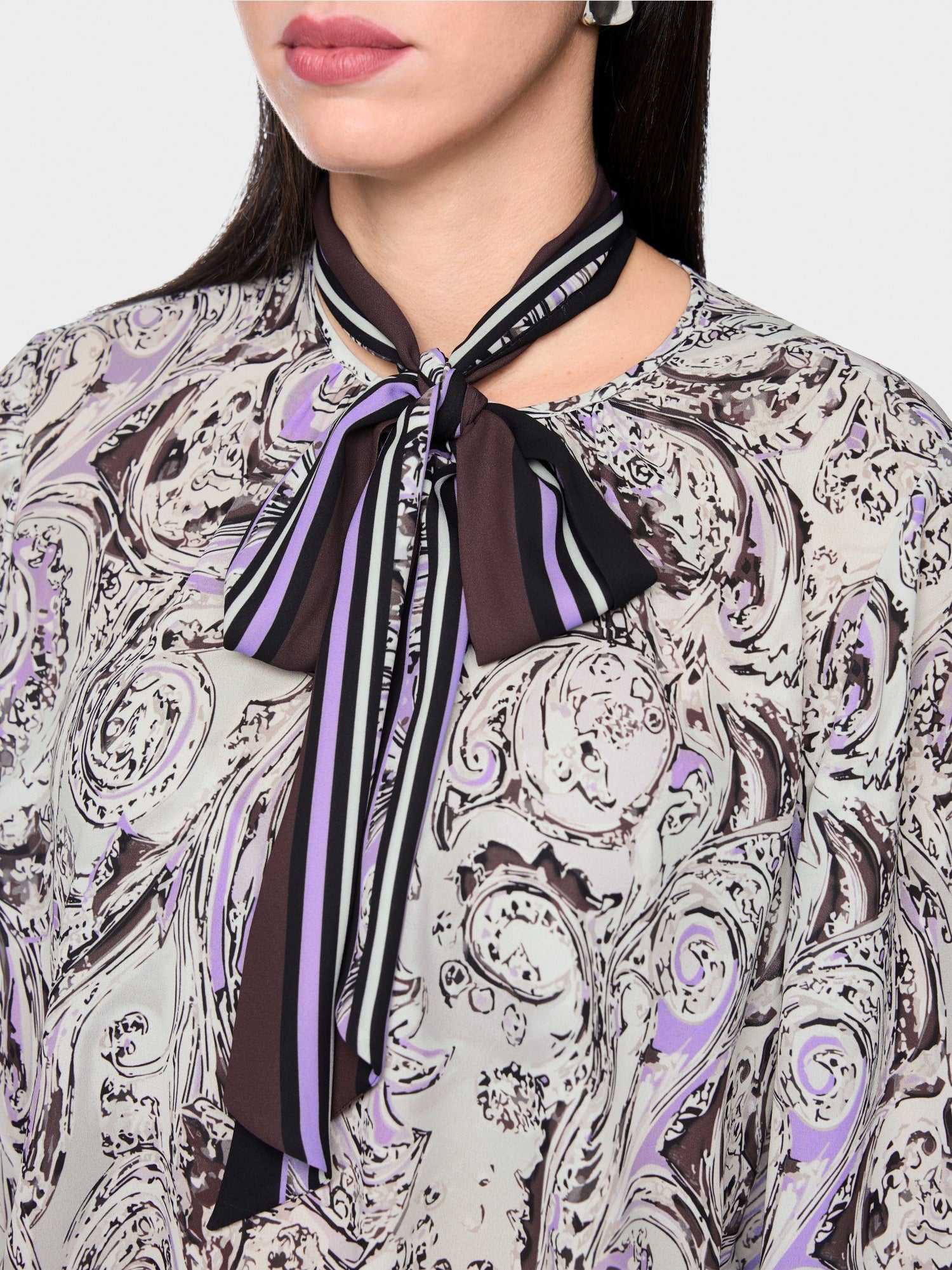 Marc Cain Collections Bow Blouse with Print Purple Rose BC51.09W17