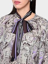 Marc Cain Collections Bow Blouse with Print Purple Rose BC51.09W17
