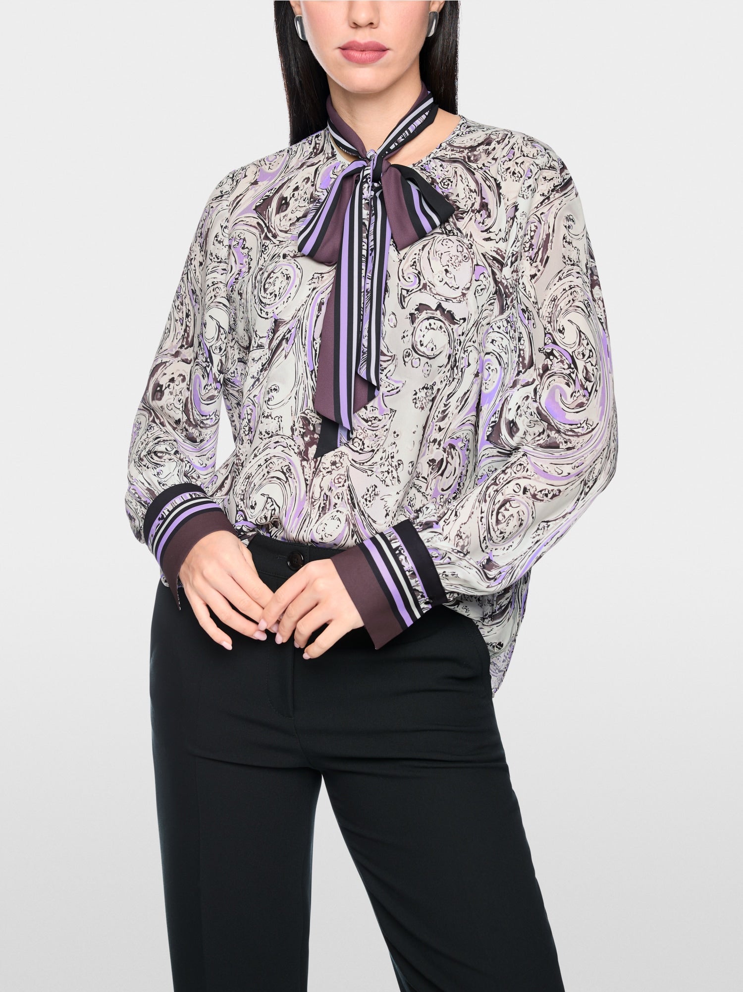 Marc Cain Collections Bow Blouse with Print Purple Rose BC51.09W17