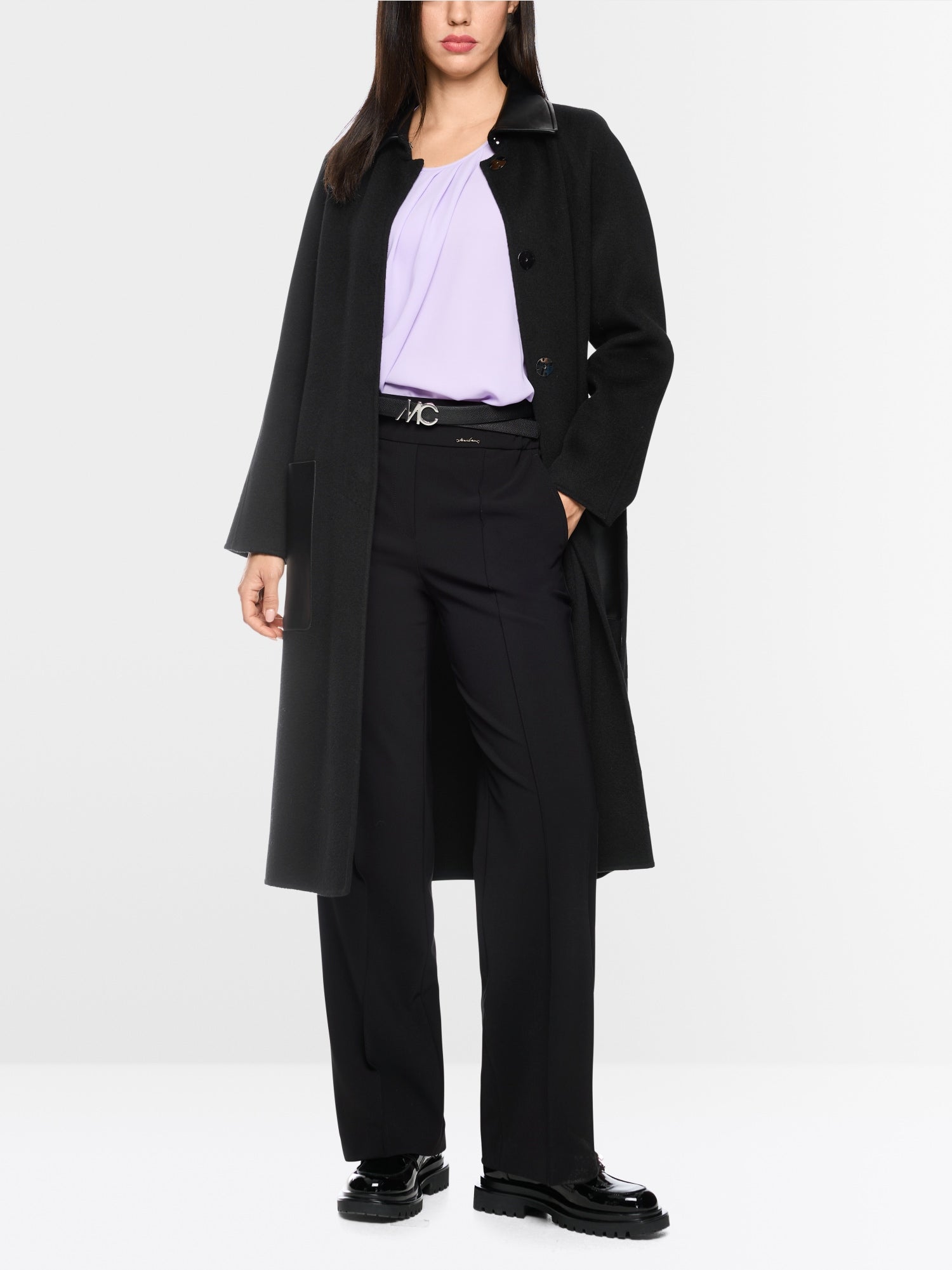 Marc Cain Collections Short Coat with Leather Detailing Black BC11.06W33