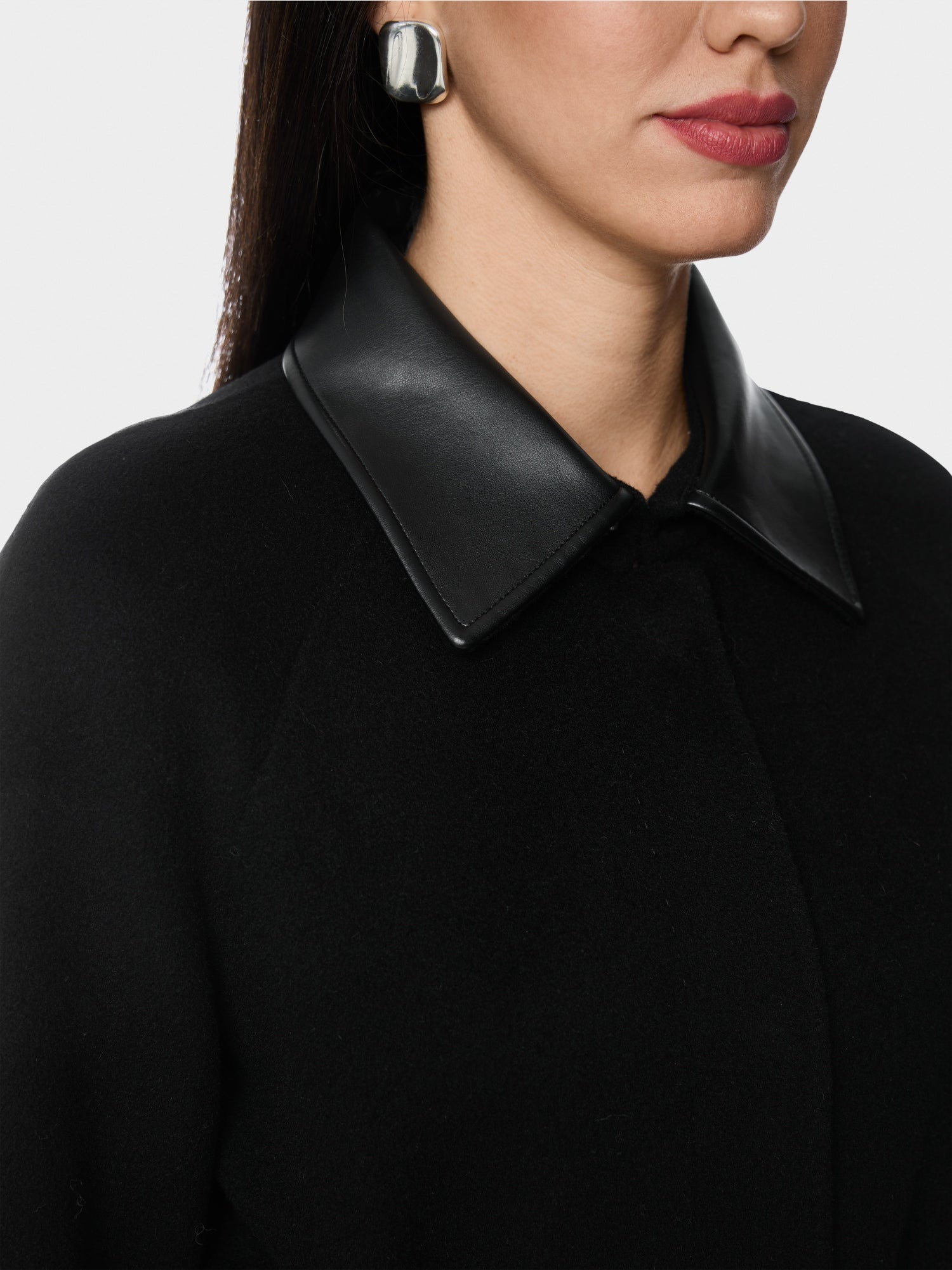 Marc Cain Collections Short Coat with Leather Detailing Black BC11.06W33