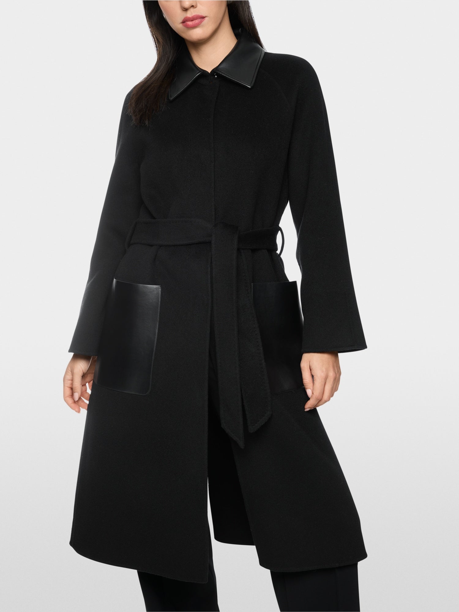 Marc Cain Collections Short Coat with Leather Detailing Black BC11.06W33