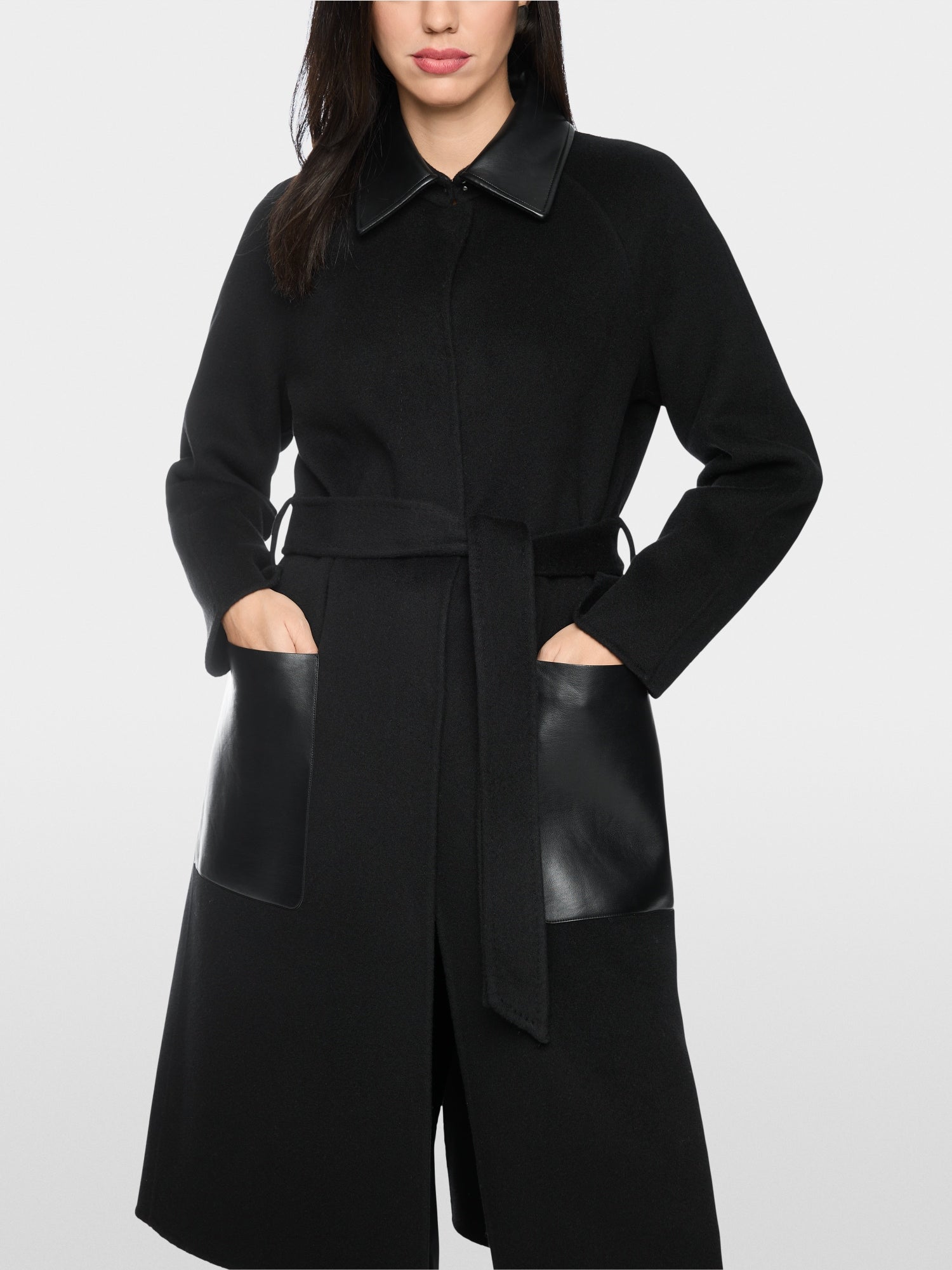 Marc Cain Collections Short Coat with Leather Detailing Black BC11.06W33