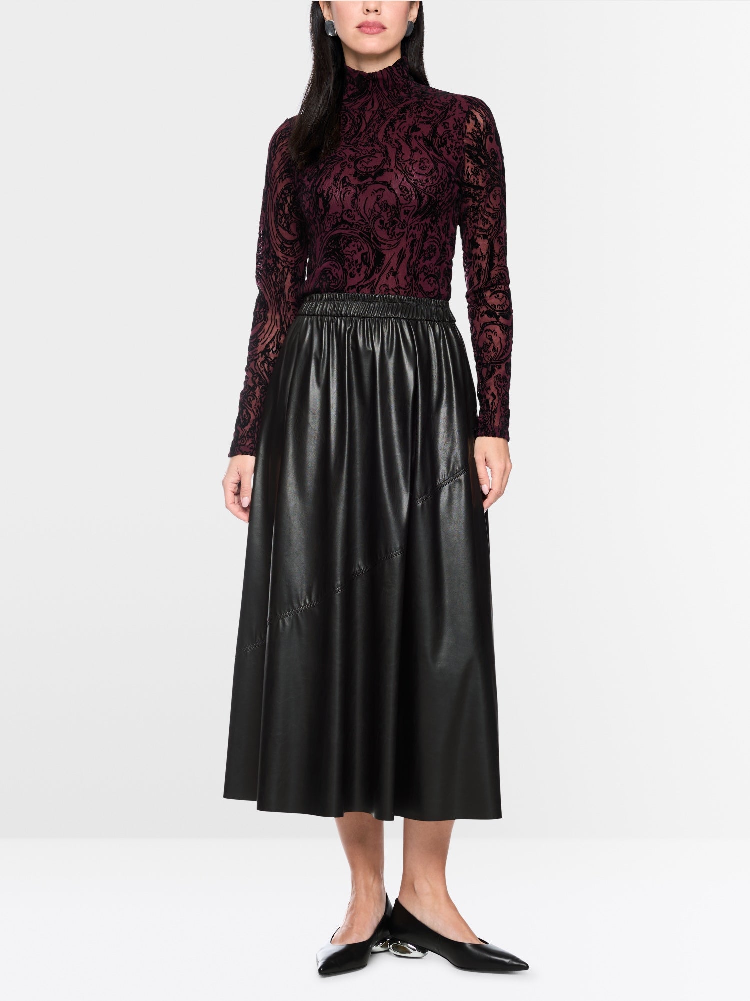 Marc Cain Collections Leather Look MIDI Skirt Black BC71.10J20