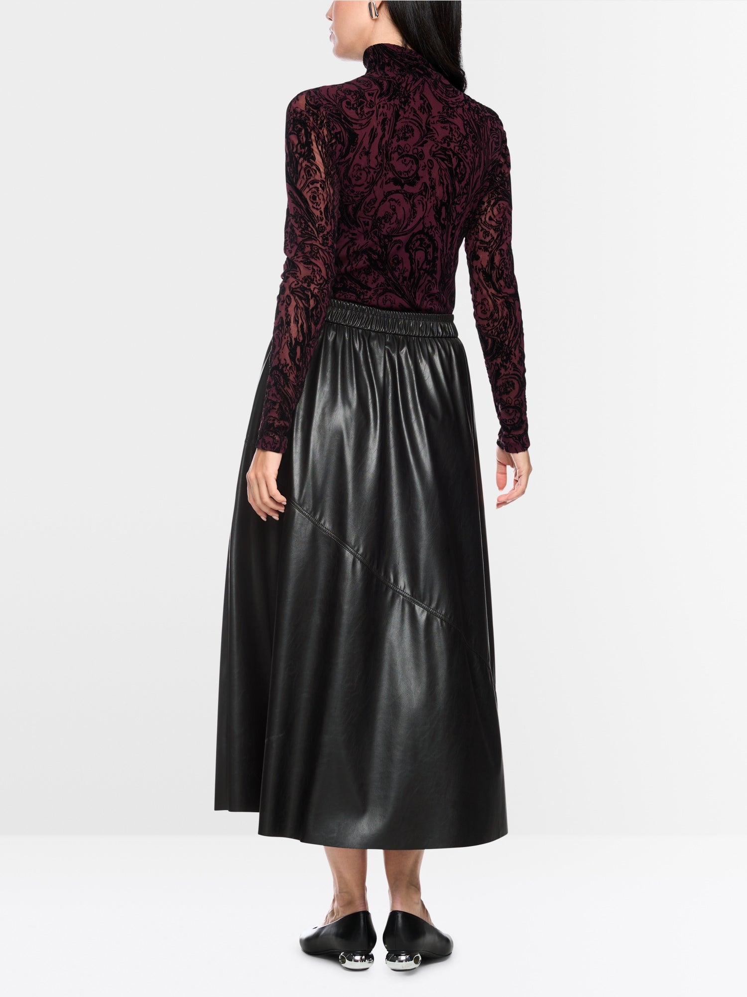 Marc Cain Collections Leather Look MIDI Skirt Black BC71.10J20