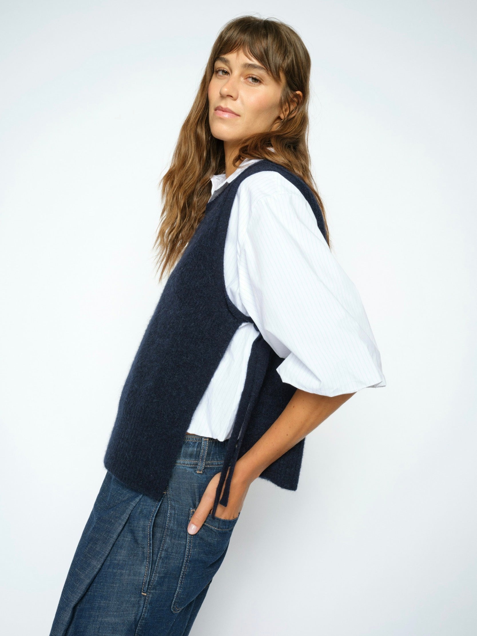 Mos Mosh Thora Tie Knit Grey Salute Navy