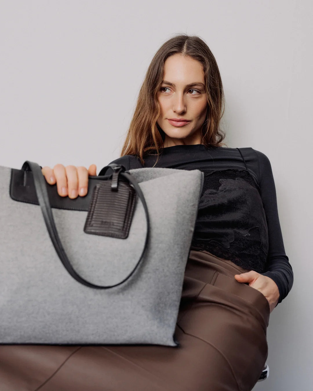 DAY ET Medium Structured Wool Work Bag Mid Grey