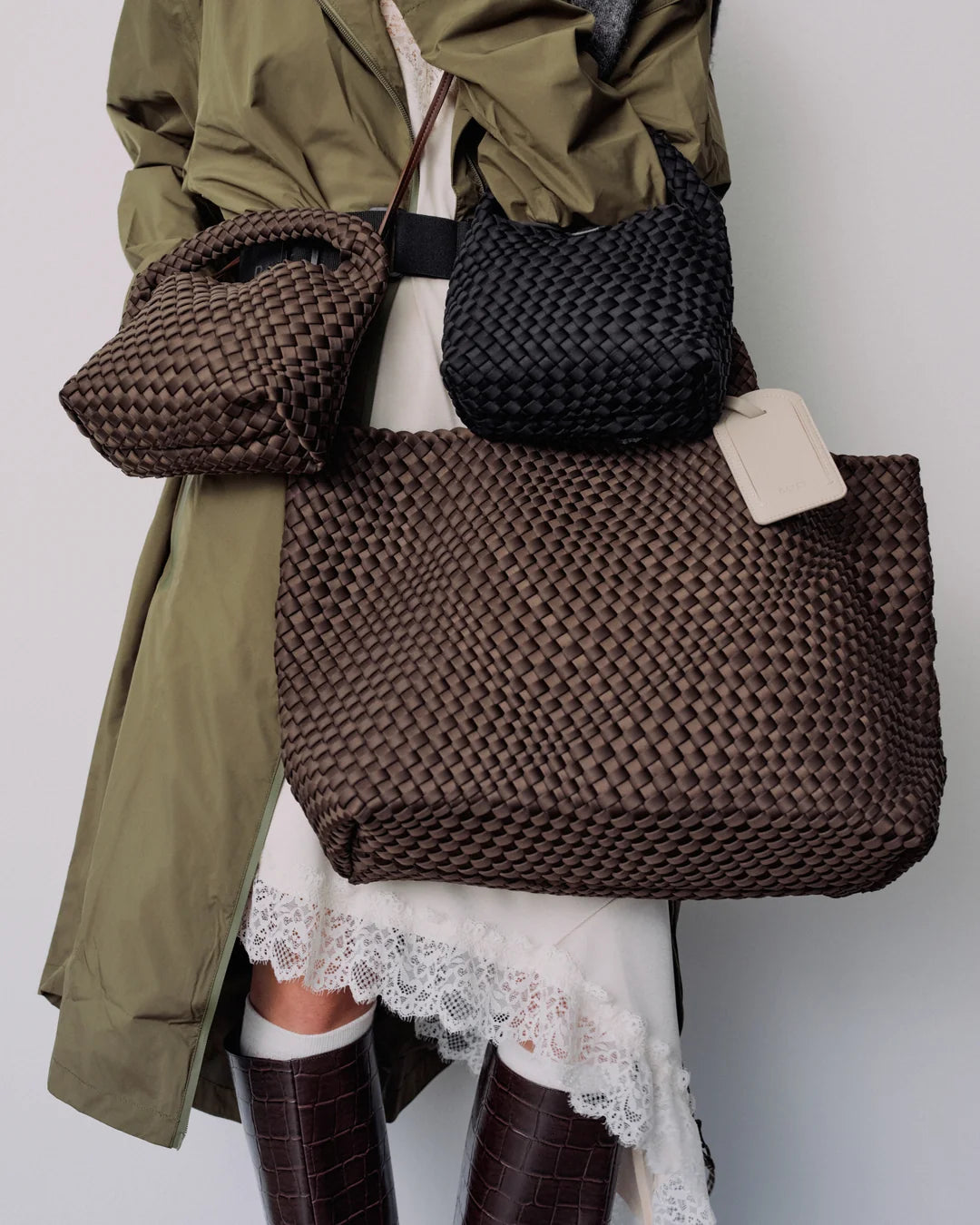 DAY ET Small Hand-Braided Neoprene Crossbody Handbag Black