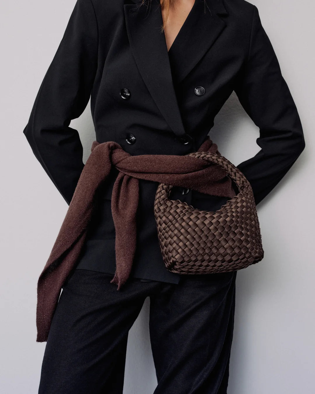 DAY ET Small Hand-Braided Neoprene Crossbody Handbag Coffee Bean